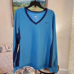 Nike Teal V-Neck Fit Dry Shirt with Navy Trim Sz XL